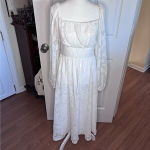 JJ’s House Flower Jacquard Square A-line Chiffon Midi Dress #299349